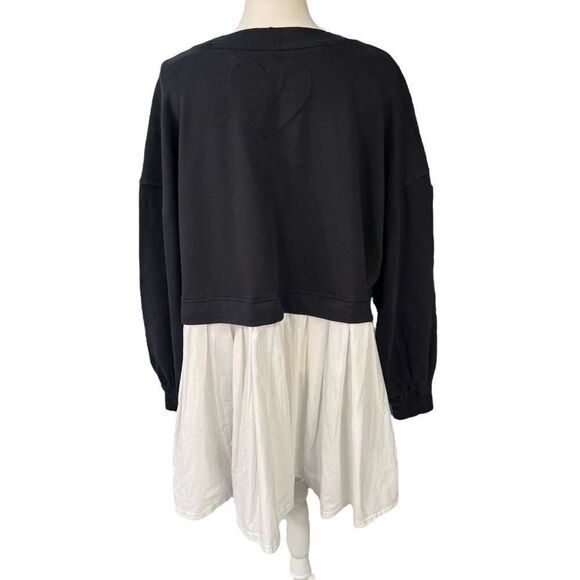 Free People NWT Eleanor Two Tone Oversized Sweatshirt Dress Black and White Sz S - Picture 3 of 10